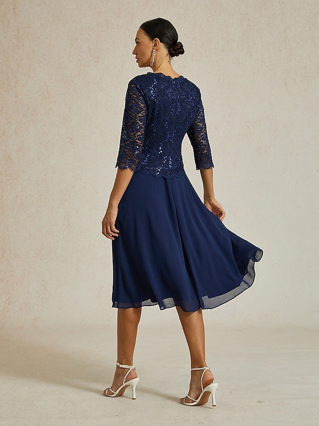 Women's Midi Dress Chiffon Dress Elegant Solid Color 3/4