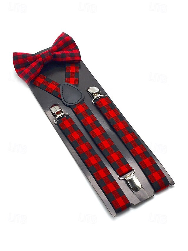 Set Tie Adjustable Bow Christmas Suspender Plaid Men's and