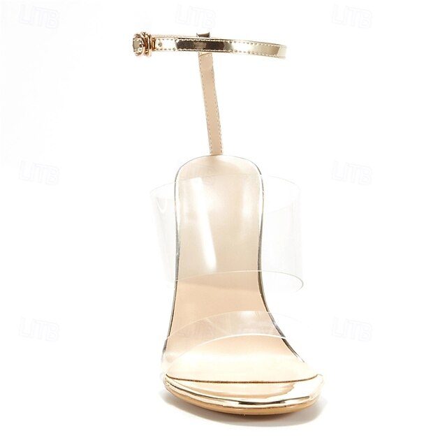 Transparent with Straps Wedge Clear Women's Heels Gold and