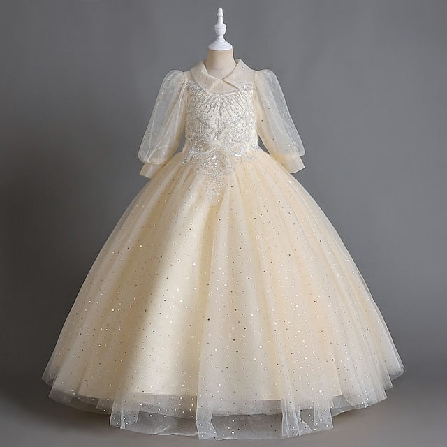 Girls' Kids Girl Party Solid Flower Dress Half Color