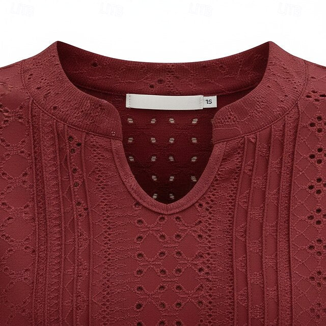 Women's Shirt Blouse Eyelet top Eyelet Plain Stylish