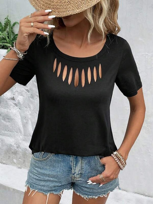 Women's T Shirt Tee Top Cut Out Plain Fashion Stylish