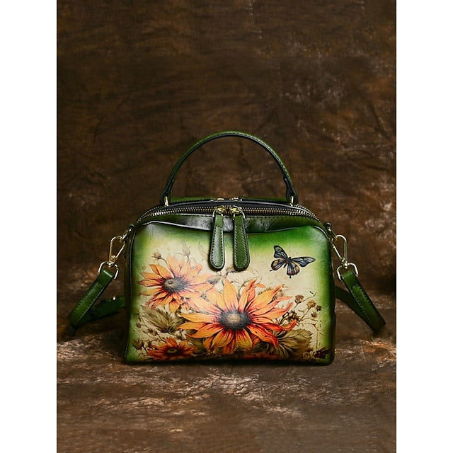 Sunflower – Print Butterfly and Vintage with Handbag Leather