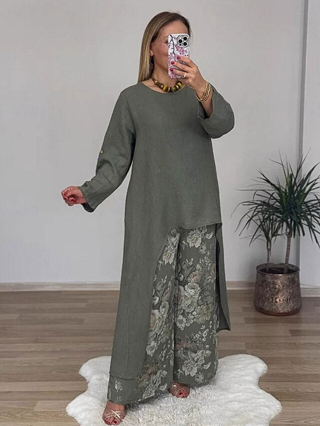 Women's Pants Sets Bolero Top Long Sleeve Round Neck Floral
