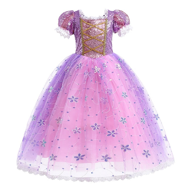 Rapunzel Cosplay Girl Dress Flower Princess Cloak