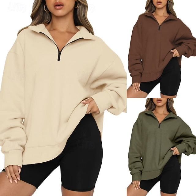 Women's Track Top Pullover Quarter Zip Long Sleeve Top