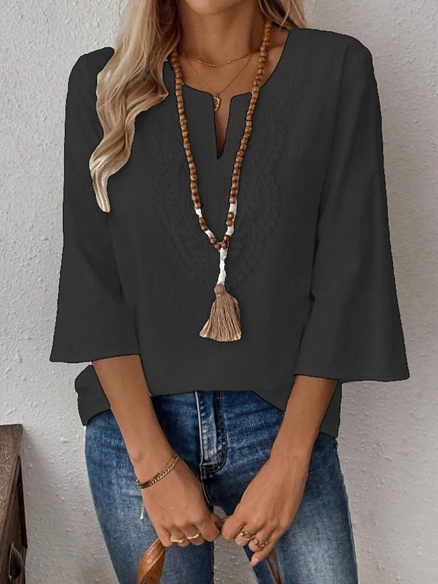 Women's Shirt Blouse Lace Tops Lace Solid Color Stylish