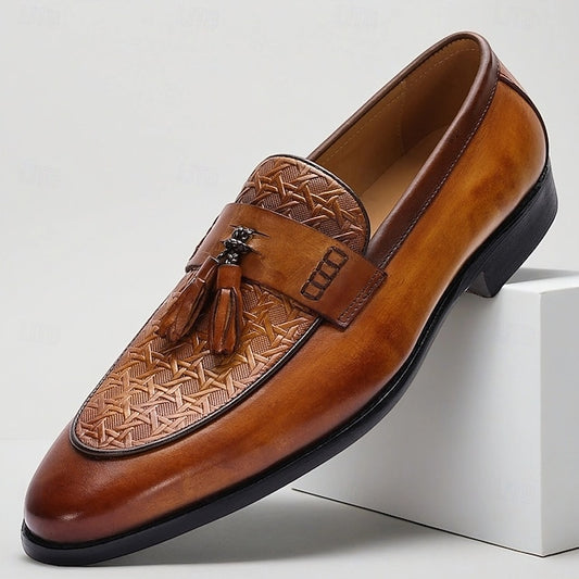 Vintage Leather Men's Loafers – Tan Slip-On Tassel