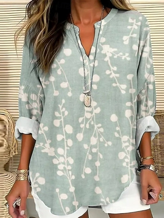 Women's Blouse Linen Like Breathable Lightweight Tunic V