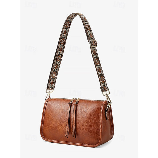 Women's Adjustable Shoulder Faux Bag Brown with Leather