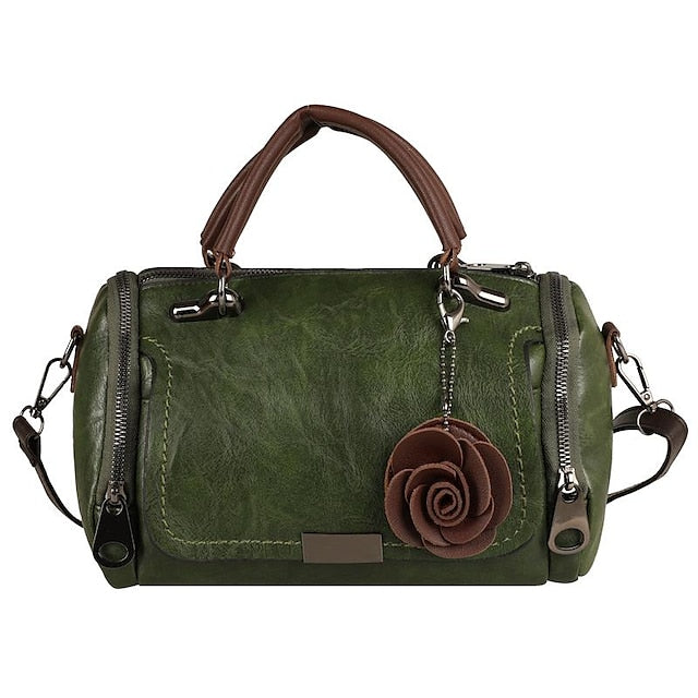 Leather Floral Vintage-Style Handbag Faux Women's with