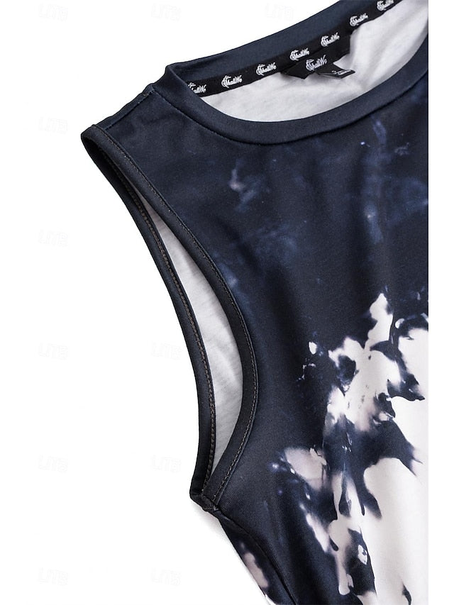 Women's Camisole Tank Top Tie Dye Vest Black Sleeveless