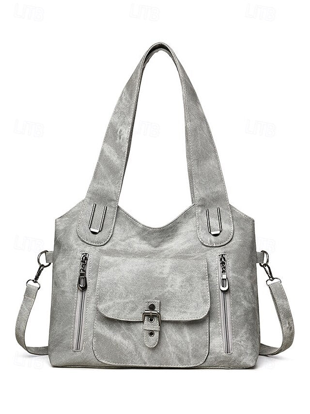 Women's Vintage Faux Leather Shoulder Tote Bag, Large