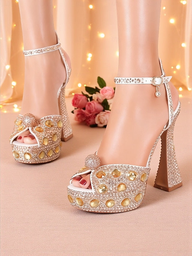 High Heel Sandals Matching Rhinestone Platform Women's with