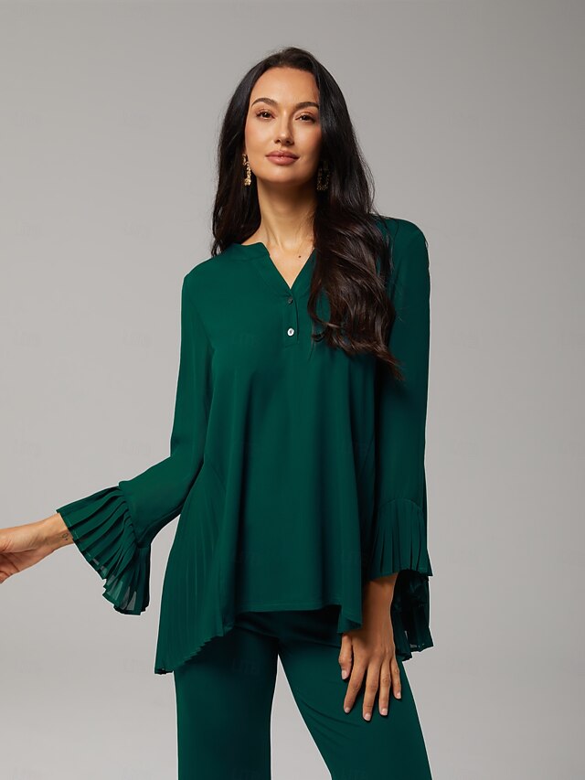 Women's Contrast Design Pleated TENCEL Roma Top Curved Hem