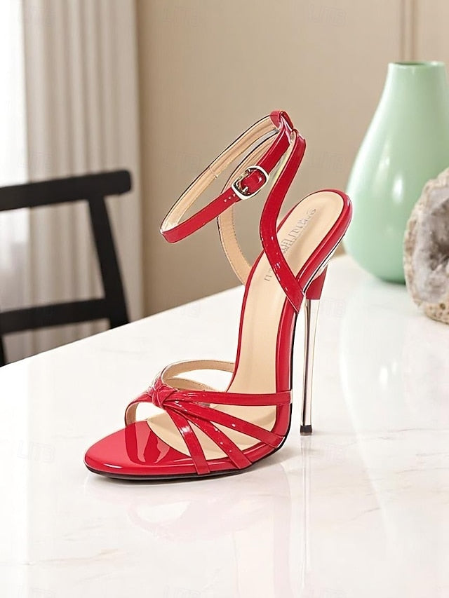 Strappy Leather Red - Heels Patent Women's Knot Stiletto