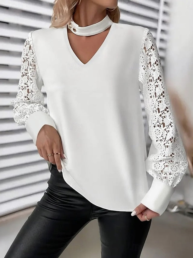 Women's Shirt Blouse Lace Tops Lace Plain Stylish Basic
