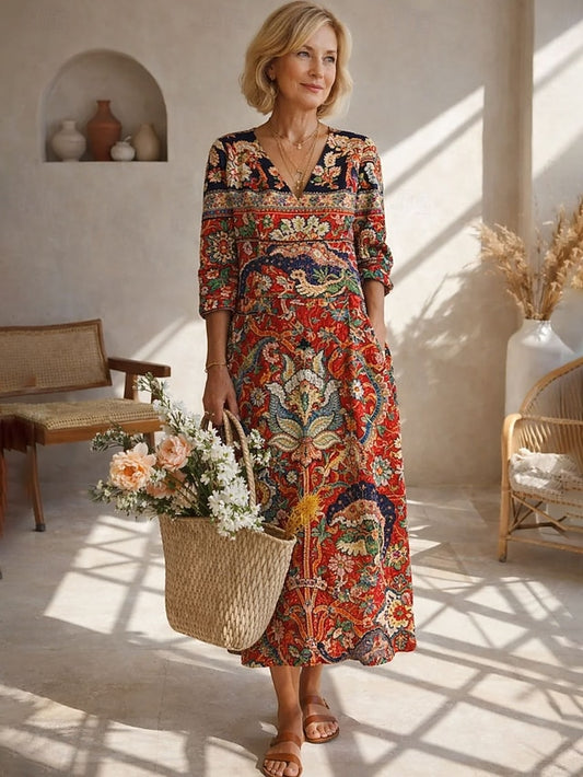 Women's Midi Dress Linen Like Breathable Lightweight