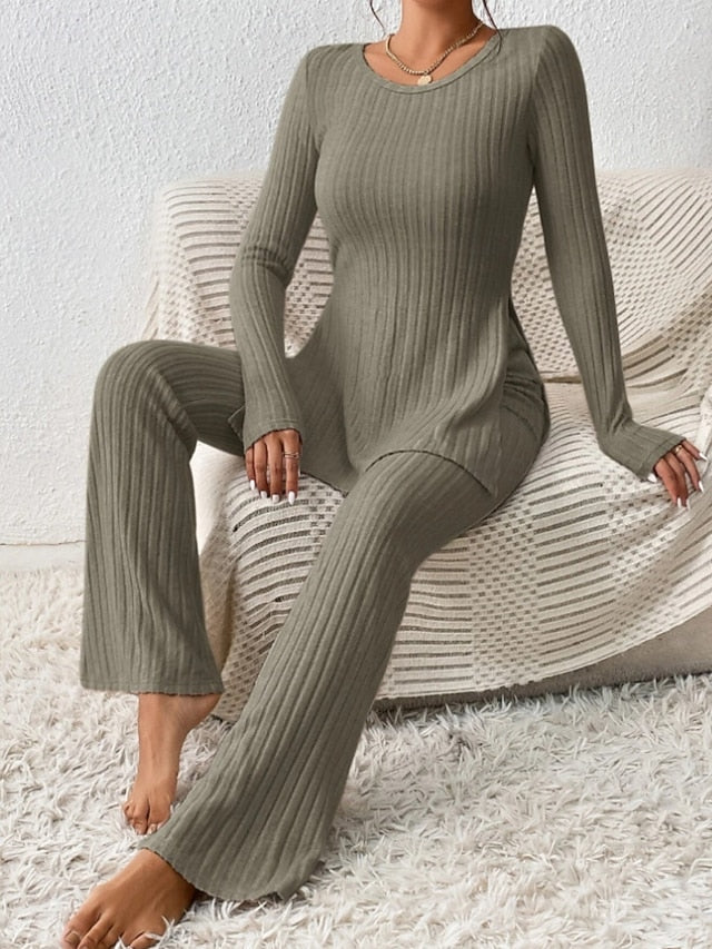 Women's Two Piece Sets Pants Sets Long Sleeve Round Neck