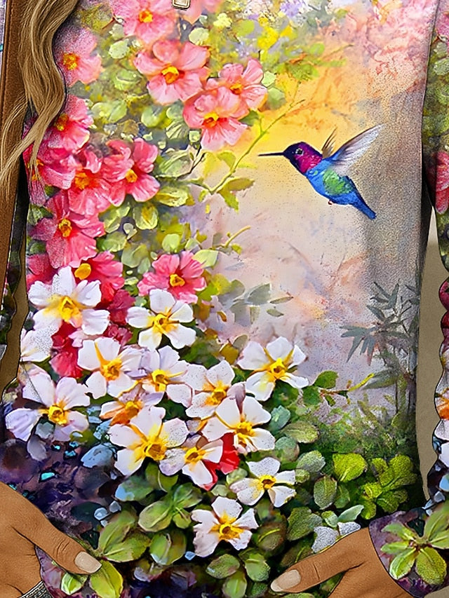 Women's T shirt Crew Neck Long Sleeve Tunic Floral Graphic