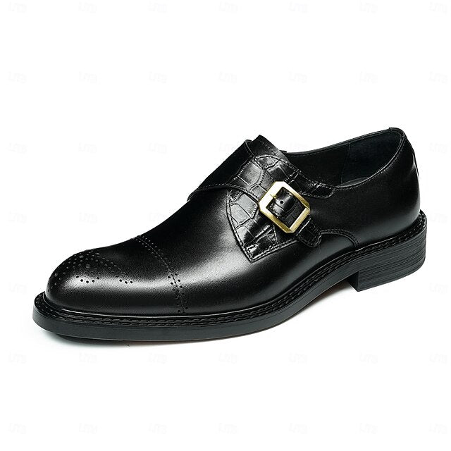 Genuine Leather Strap Men's Shoes- Black First Monk