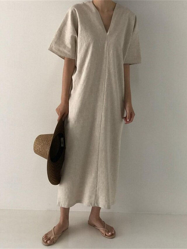 Women's Black Apricot Summer Spring Maxi Dress Cotton Blend