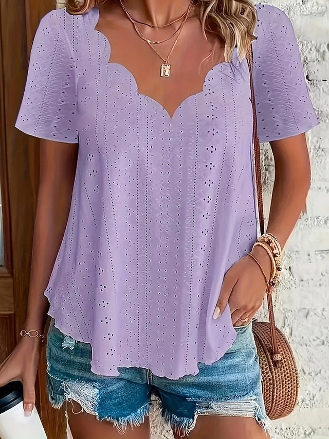 Women's Blouse Plain Active Basic Casual Short Sleeve V