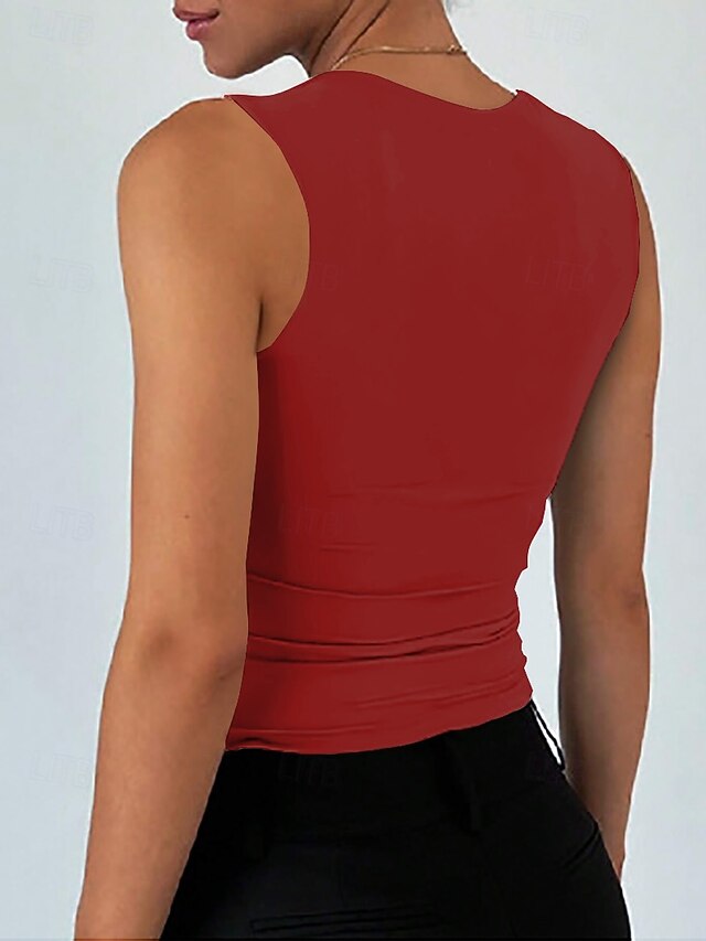 Women's Camisole Tank Top Ruched Solid Color Stylish Casual