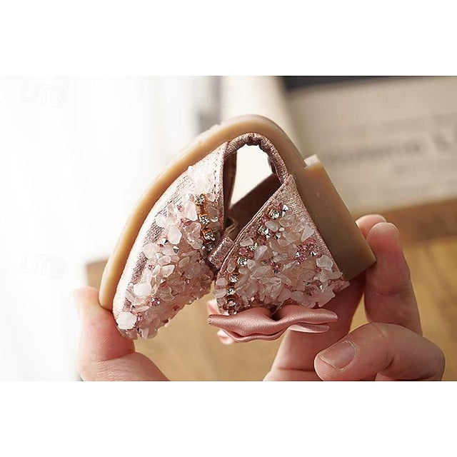 Girls' and with Girl Bow Sparkly Shoes Flower Crystal Satin