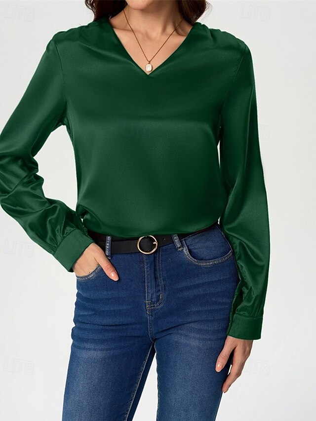 Women's Shirt Elegant Dressy Satin Top Solid Color Stylish