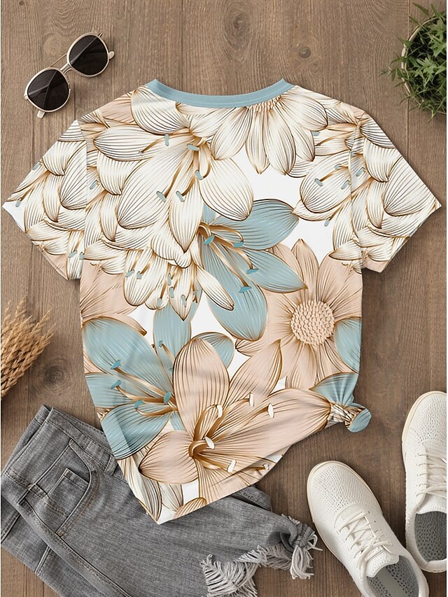 Women's T Shirt Print Floral Casual Short Sleeve Round Neck