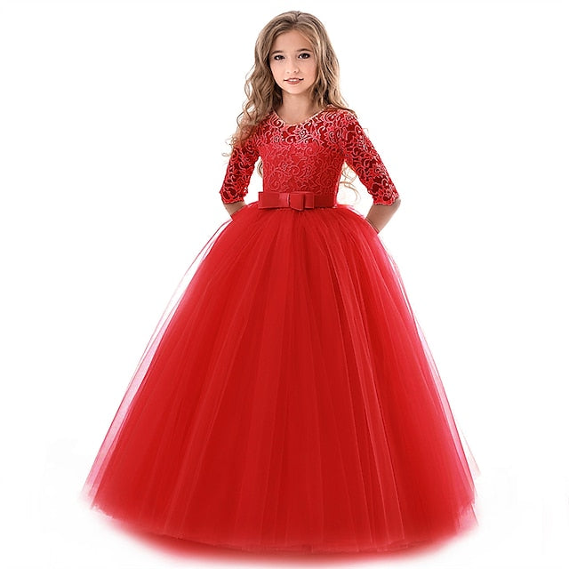Girl Girls' Dress Kids Flower Wedding Colored Solid