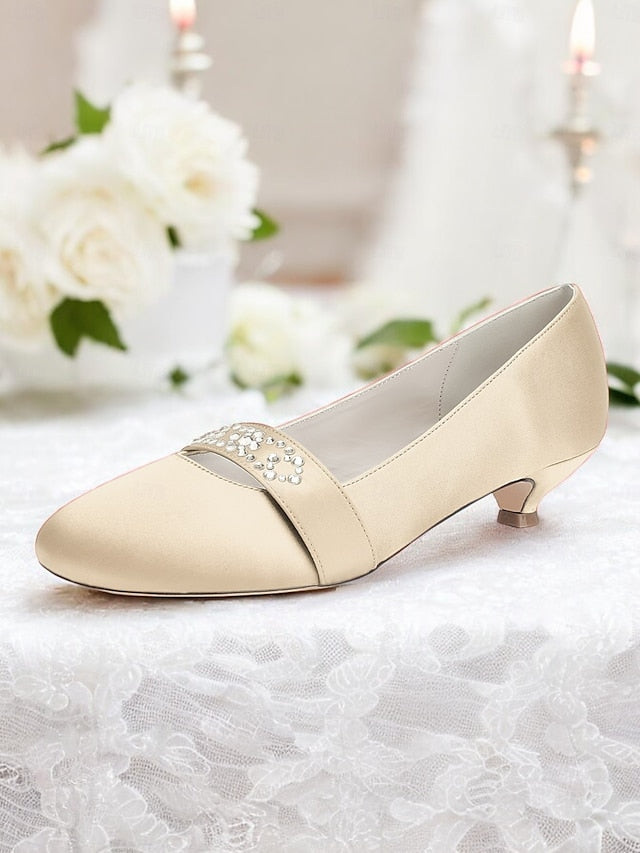 Blue Women's Rhinestone with Satin Kitten Heels