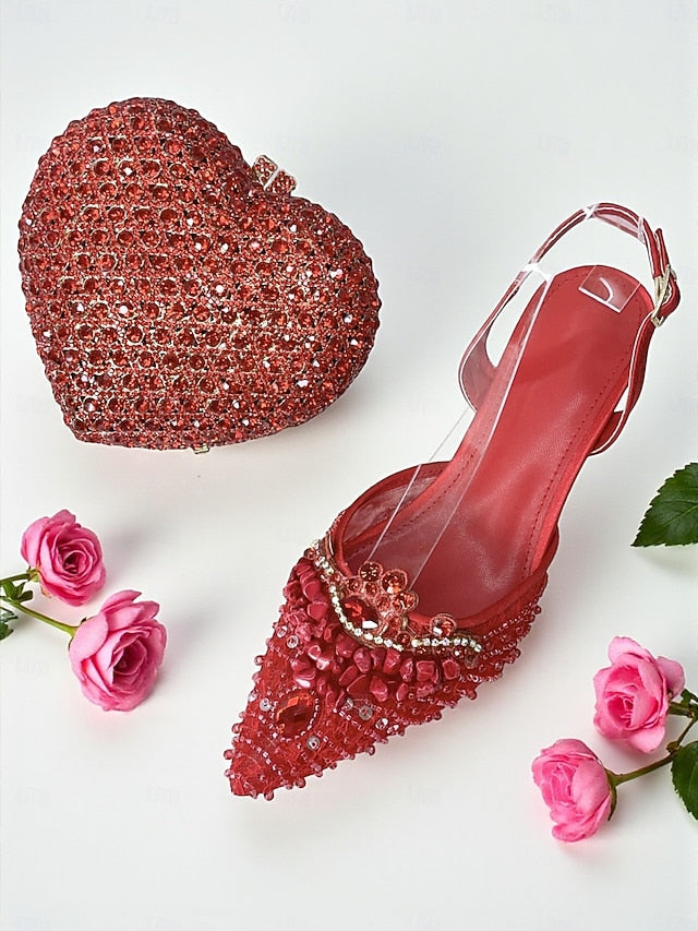 - Clutch Women's Bag Set Heel Green Rhinestone Shoes and