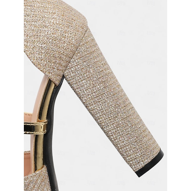 with Platform Glitter High Ankle Women's Heel Sandals Strap