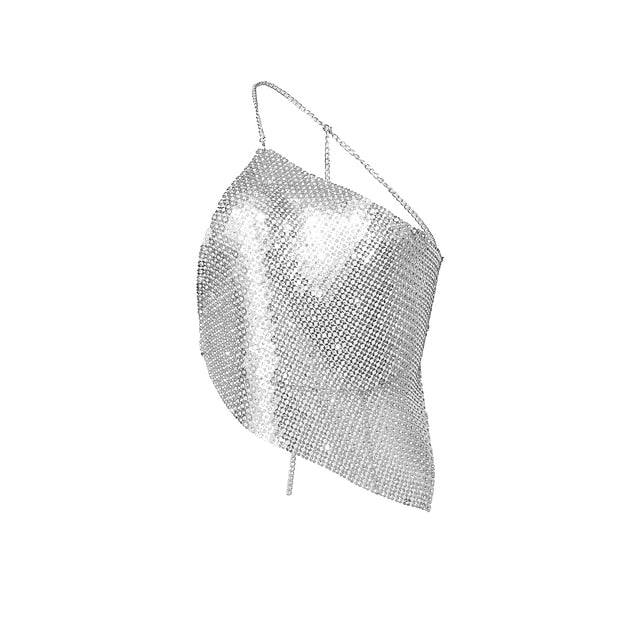 Metallic Backless Sparkle Camisole Body Chain Crop Tank Top