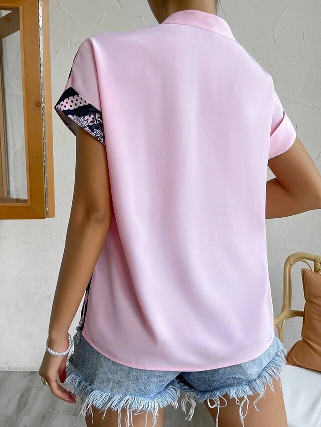 Women's Blouse Buttons Print Floral Striped Vintage Casual