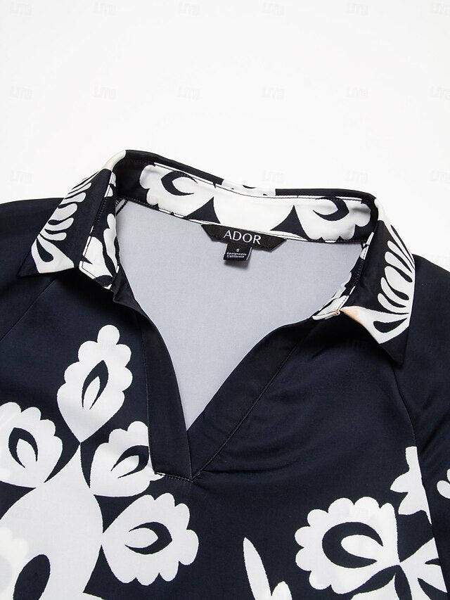 Women's Top Satin Raglan Sleeves Half Sleeve Modern Lapel