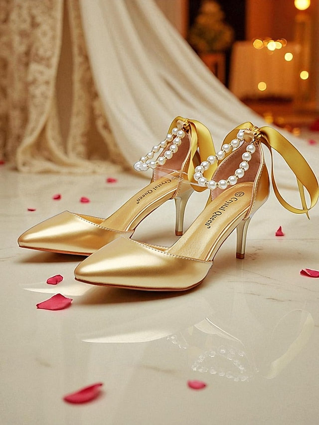 Pearl Bow Ankle Blue Women's - Pumps Strap with Heel Kitten