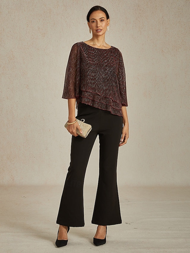 Women's Blouse Chiffon Tops Lace Tops Ruched Glitter Solid