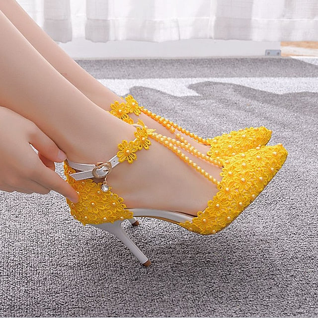 Wedding Bridal Heel Women's Lace High Shoes Pointed