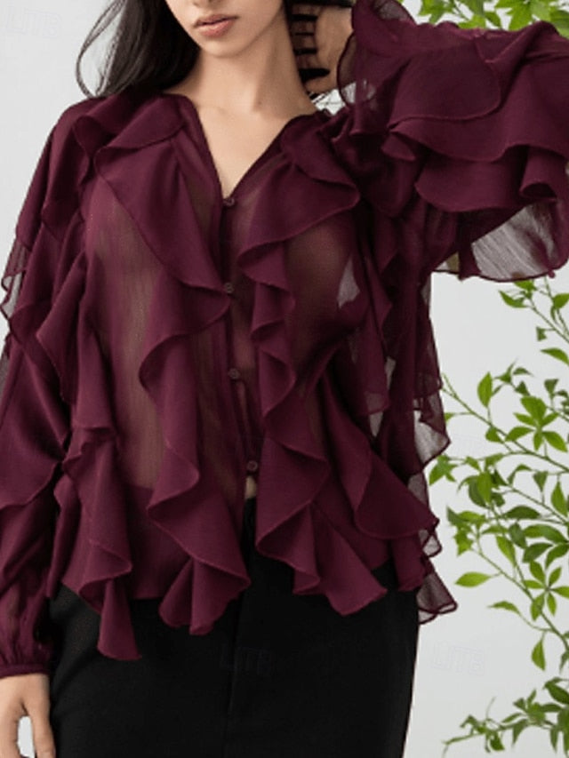 Women's Shirt Blouse Layered Plain Stylish Modern Long