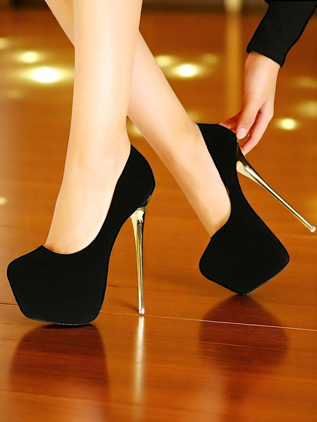 Women's Red Metallic Stiletto Heels with and Suede Platform