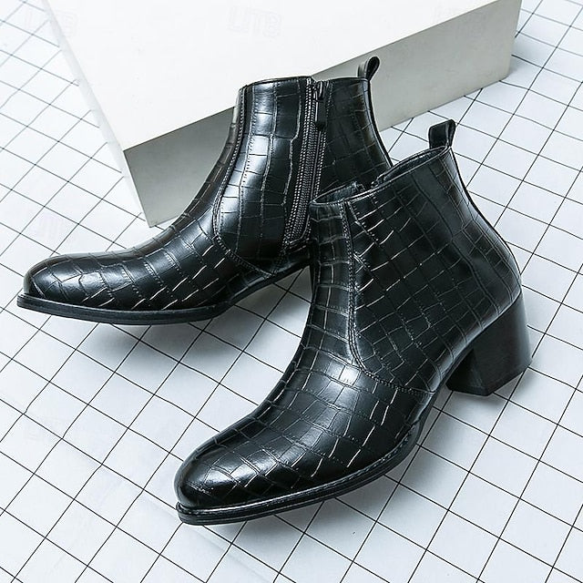 Boots Pattern Brown Men's - Ankle Faux Leather Crocodile