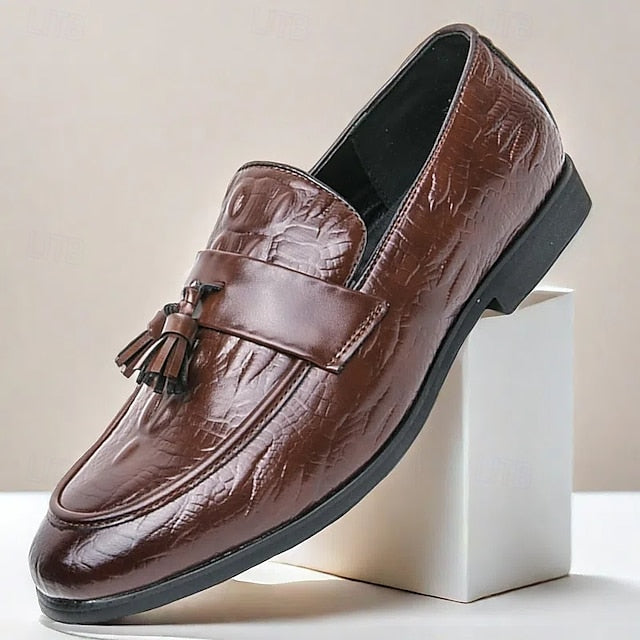 with Green Men's Faux Embossed Loafers Crocodile Leather