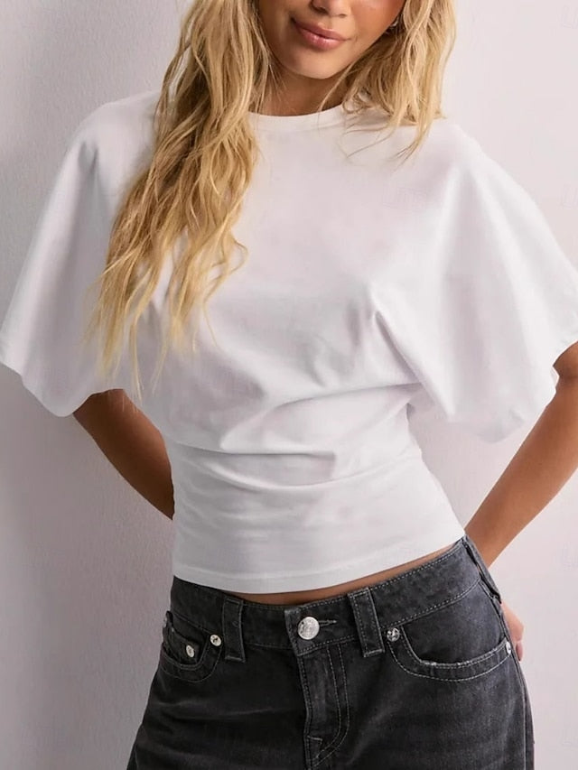 Women's T Shirt Solid Color Plain Basic Modern Casual Half