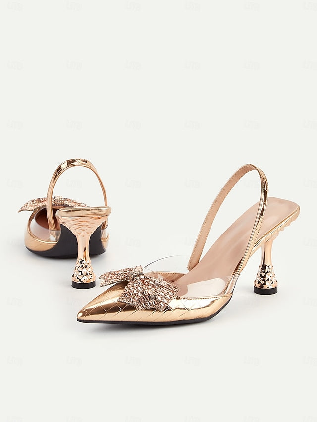 Detail Women's Slingback Gold with Bow Quilted - Heels