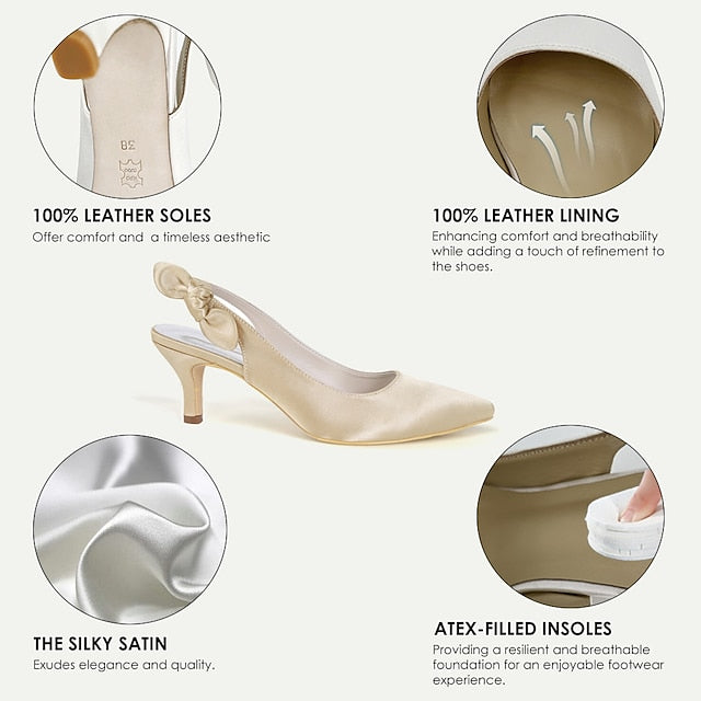 White Toe - Pointed Bow Tie for with Women Heels Slingback