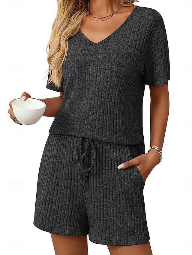 Women's Shorts Sets Bolero Top Short Sleeve V Neck Plain