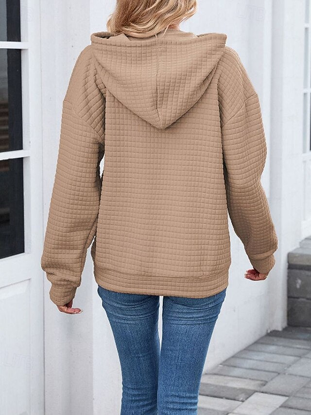 Women's Texture Blouse Pullover Hoodie Sweatshirt Pocket